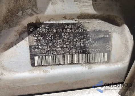 2006 BMW 325I z USA, uszkodzony, nr VIN WBAVB13566PT24239